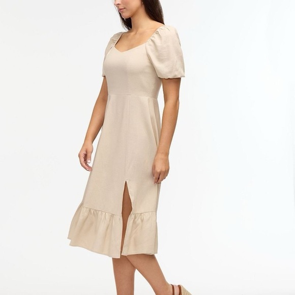 Ellen Tracy Sweetheart Neckline Balloon Sleeve Flounce Linen Midi Dress Sz Large - Picture 8 of 11